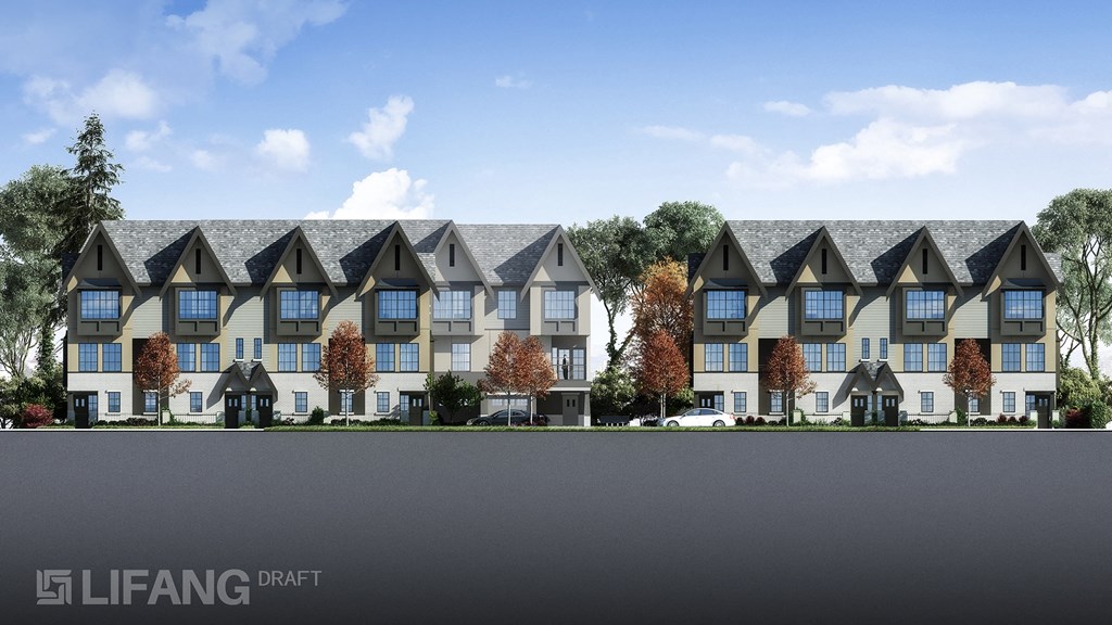 a rendering of a three story apartment building on the side of a street