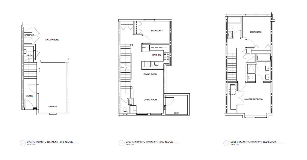 three floor plans of a house with different views of the building