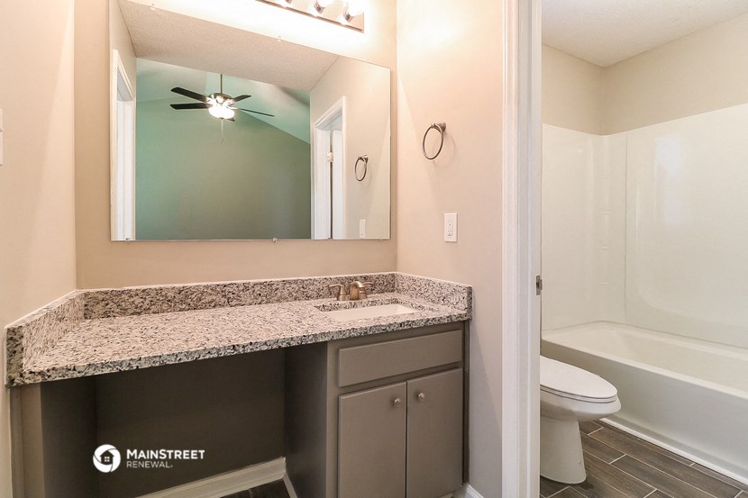 a bathroom with a sink and a mirror and a toilet