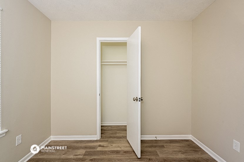 an open door in a room with a closet