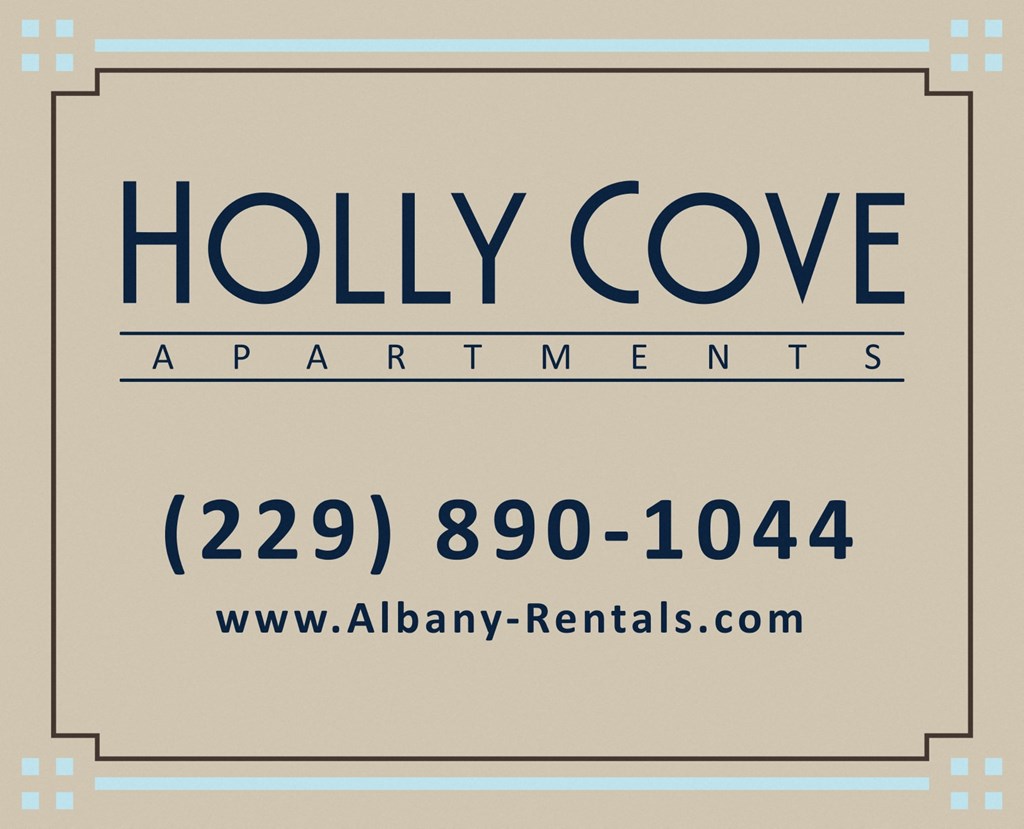 a beige banner with the words holly cove apartments