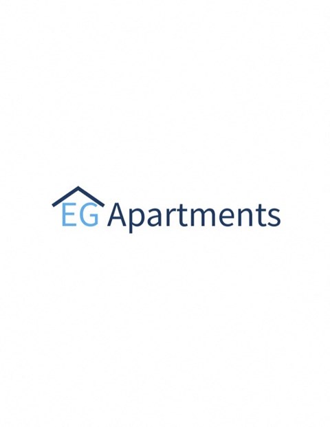 the logo of eg apartments against a white background