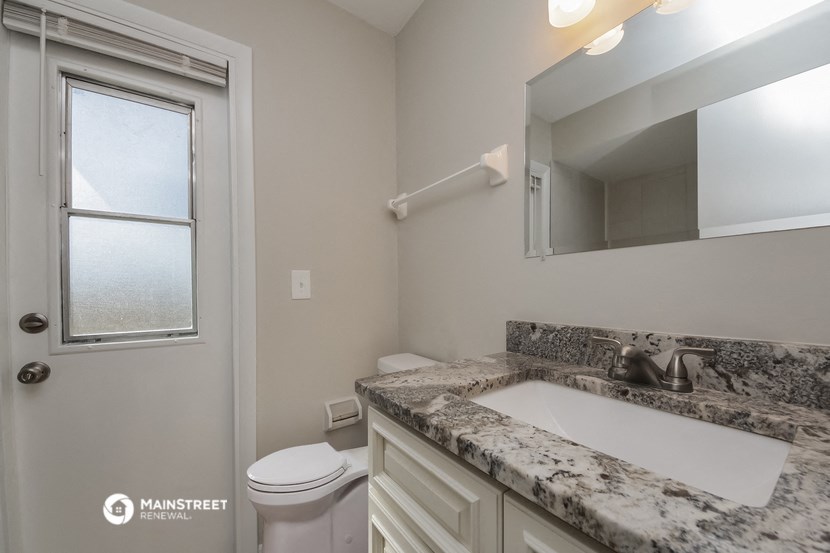 a bathroom with a sink and a toilet and a mirror