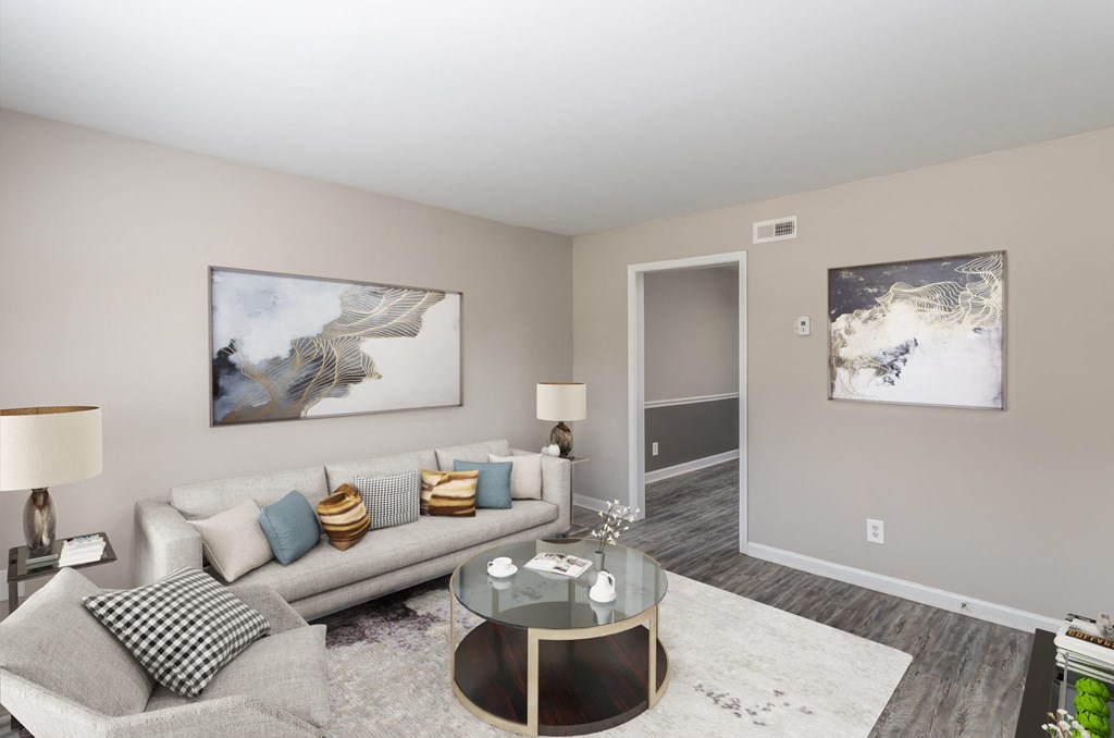 a living room with a couch and a coffee table