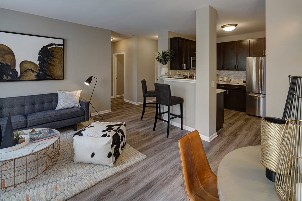 a living room with a couch and a table