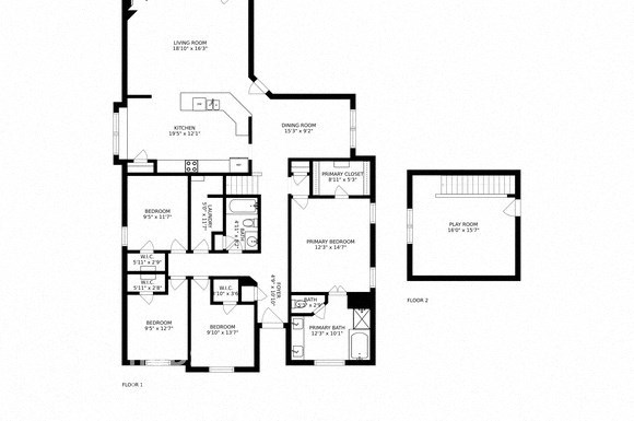 the floor plan for the house has three bedrooms and two bathrooms