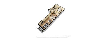 3d floorplan of a 1-bedroom 1-bathroom unit