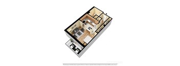 3d floorplan of a studio unit