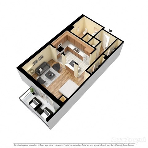 3d floorplan of a studio unit