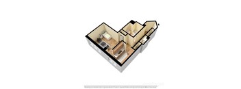 3d floorplan of a studio unit