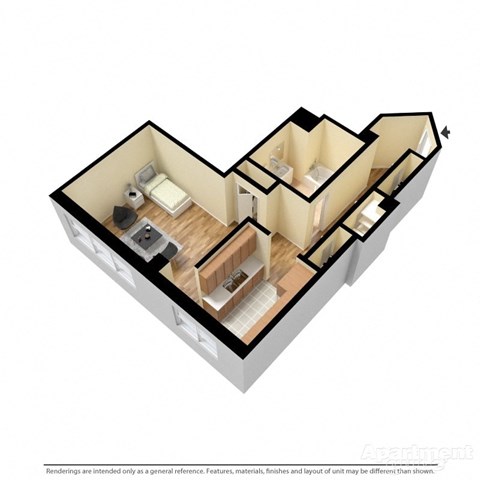 3d floorplan of a studio unit