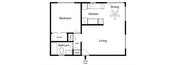 2D Illustration of 1 Bedroom Layout