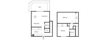 2D Illustration of 2 Bedroom Townhome