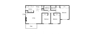 2D Illustration of 3 Bedroom Layout