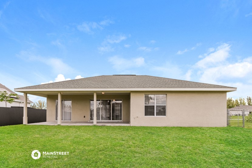 a house with a lawn and a blue sky