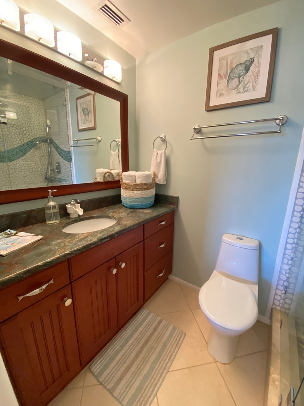 a bathroom with a sink and a toilet and a mirror