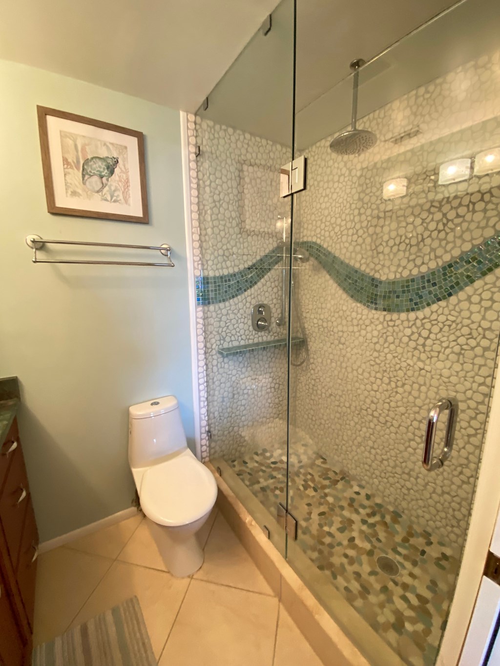 a small bathroom with a shower and a toilet