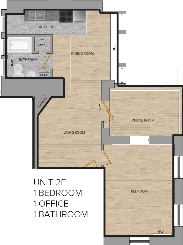 a floor plan of a small apartment with a bedroom and a living room