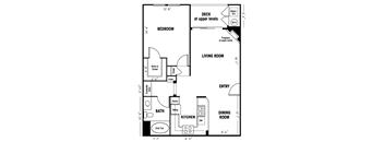 1 bed 1 bath floor plan at Canyon Crest, California