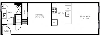 2D Illustration of 1 Bedroom Layout