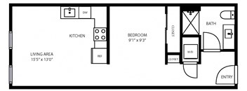 2D Illustration of 1 Bedroom Layout