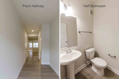A white bathroom with a toilet and sink.