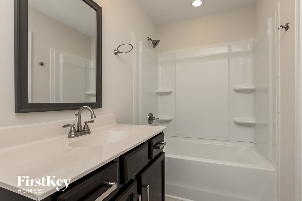 a bathroom with a sink and a shower and a bath tub