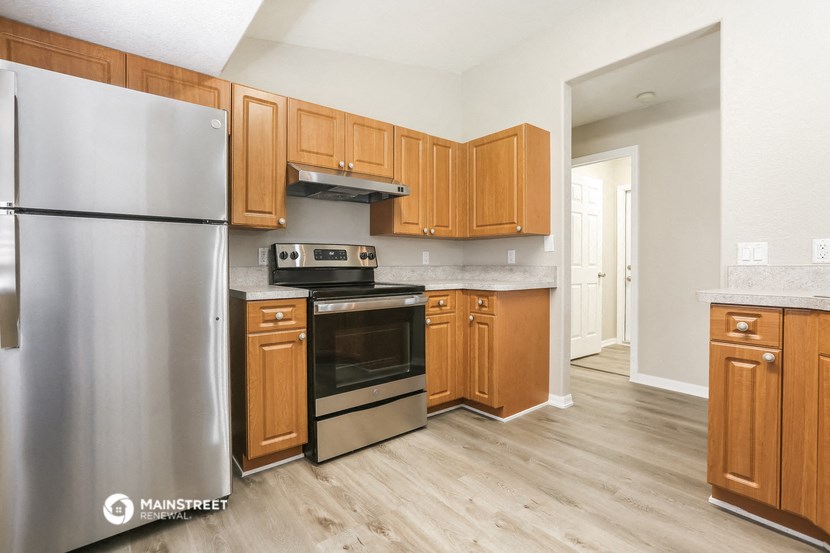 the kitchen of our studio apartment atrium with stainless steel appliances