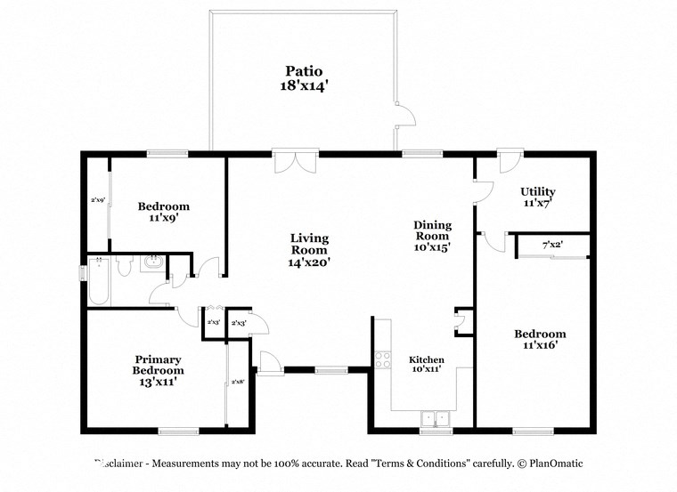 a floor plan of a house with three bedrooms and two baths
