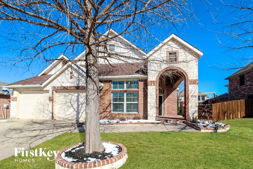 a home with a tree in the front yard