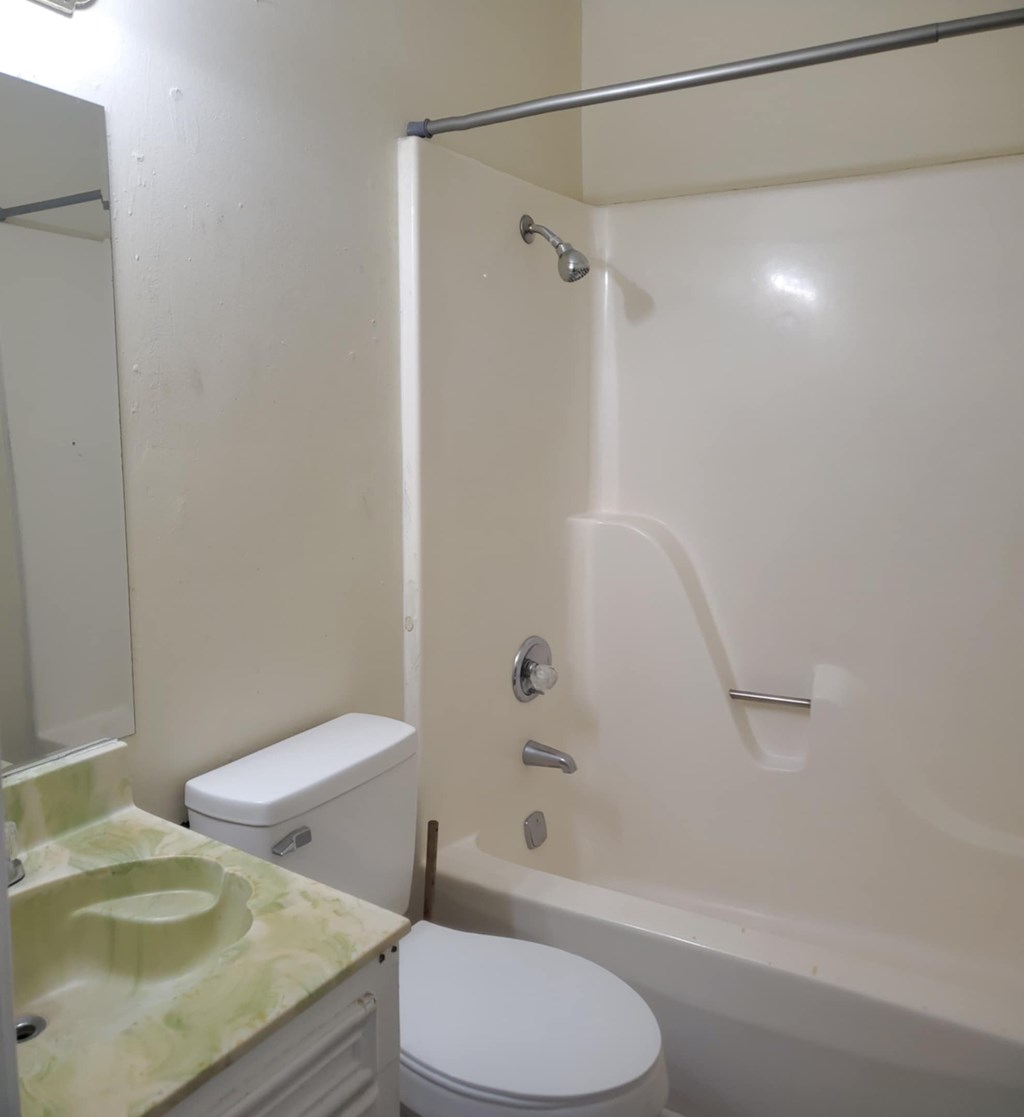 A white toilet sits next to a sink in a bathroom.