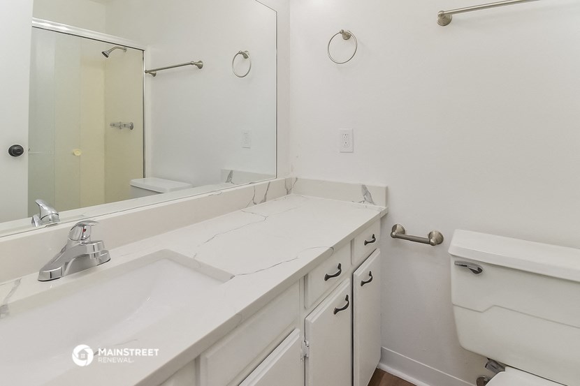 a bathroom with a sink and a mirror and a toilet