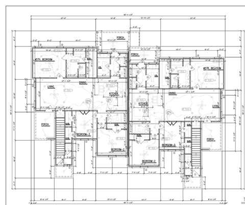A detailed architectural floor plan of a building with multiple rooms and labeled sections.