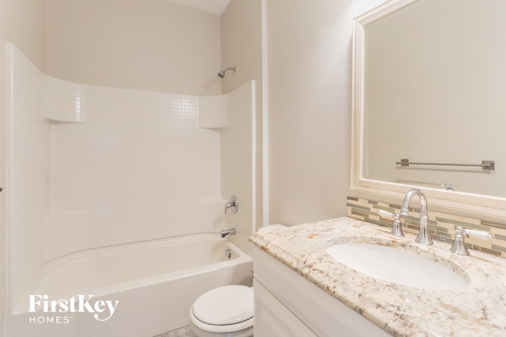 a bathroom with a sink and a toilet and a bath tub