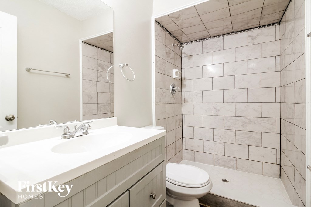 a bathroom with a sink and a toilet and a shower