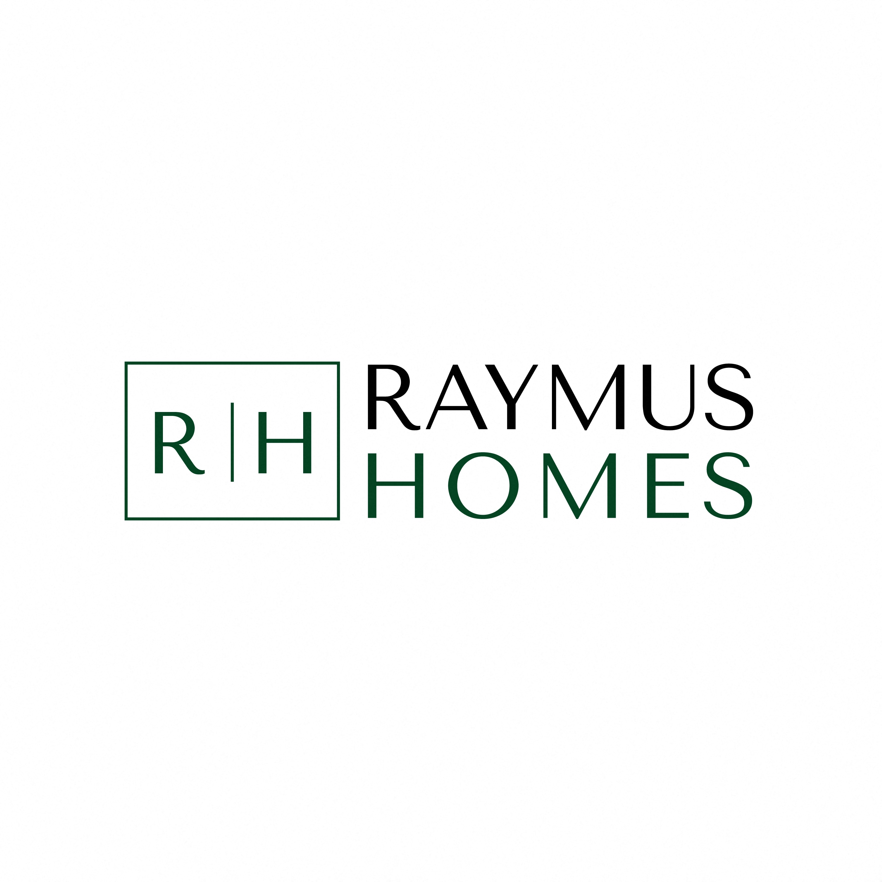 A logo with the letters R and H inside a box, followed by the words "RAYMUS HOMES".