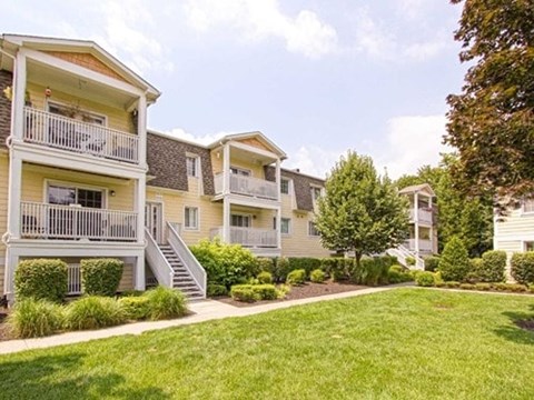 A sunny day at a well-kept apartment complex.