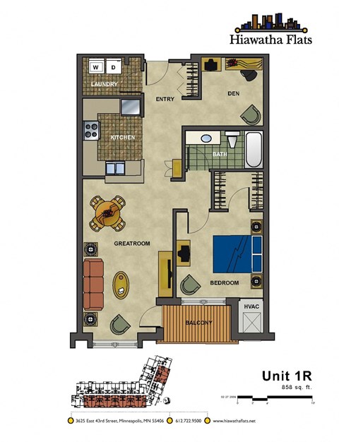 2d floorplan of a 1 bedroom, 1 bathroom unit