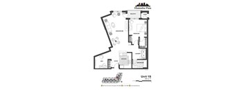 2d floorplan of a 1 bedroom, 1 bathroom unit