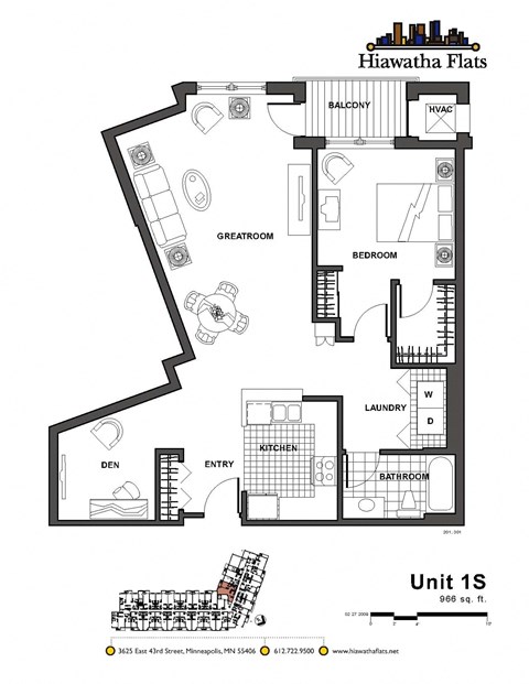 2d floorplan of a 1 bedroom, 1 bathroom unit
