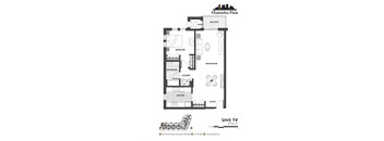 2d floorplan of a 1 bedroom, 1 bathroom unit