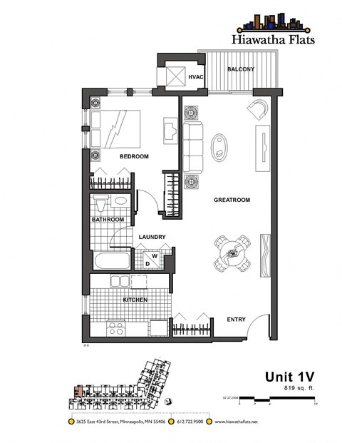 2d floorplan of a 1 bedroom, 1 bathroom unit