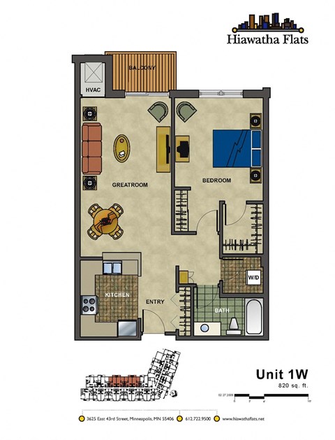 2d floorplan of a 1 bedroom, 1 bathroom unit