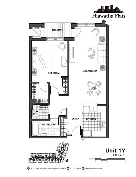 2d floorplan of a 1 bedroom, 1 bathroom unit