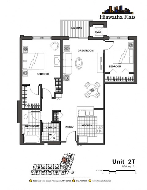 2d floorplan of a 2 bedroom, 1 bathroom unit