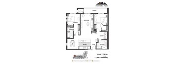 2d floorplan of a 2 bedroom, 2 bathroom unit