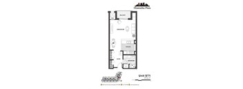 2d floorplan of a Studio apartment with one bathroom.