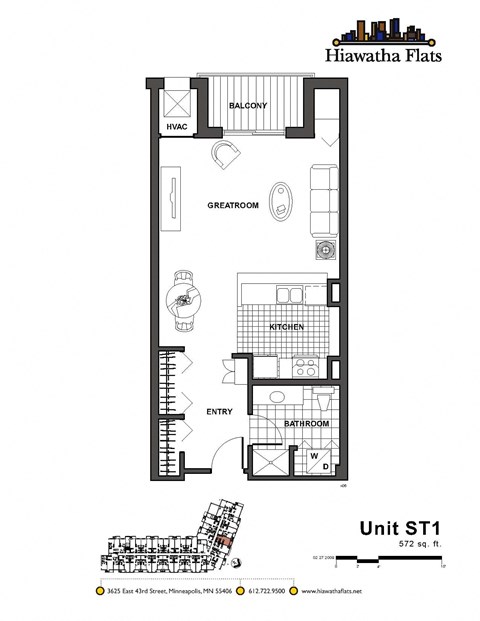 2d floorplan of a Studio apartment with one bathroom.