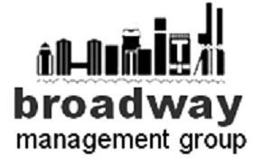 The Broadway Management Group logo consists of a city skyline and the company name.