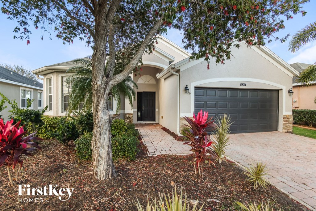 a house with a driveway and a tree in front of it